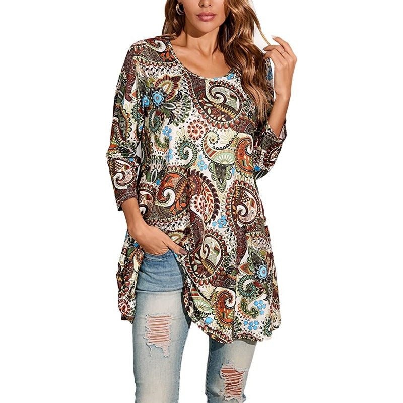 Sophia | Women's Boho Mandala Print 3/4 Sleeve Swing Tunic