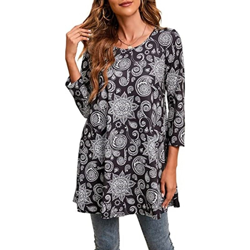 Sophia | Women's Boho Mandala Print 3/4 Sleeve Swing Tunic