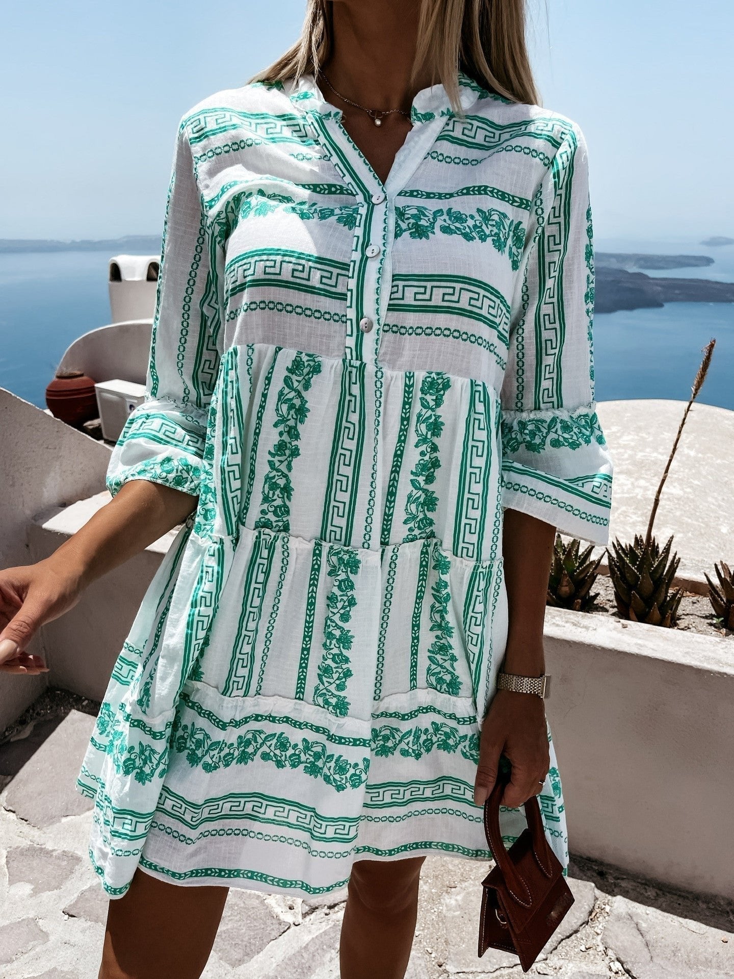 Penelope | Women's Boho Printed Tiered Tunic Mini Dress Relaxed Fit
