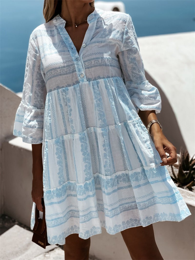 Penelope | Women's Boho Printed Tiered Tunic Mini Dress Relaxed Fit