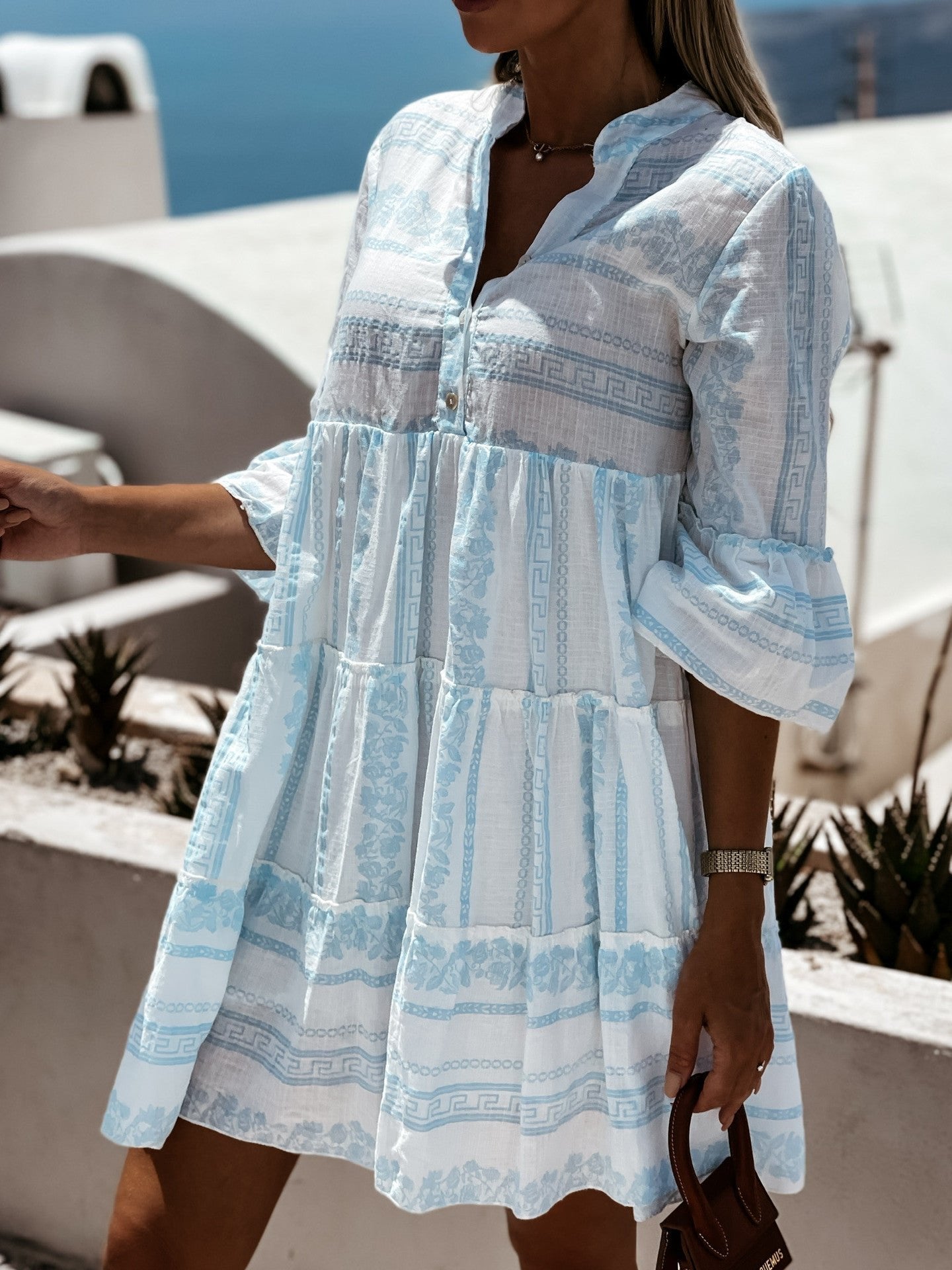 Penelope | Women's Boho Printed Tiered Tunic Mini Dress Relaxed Fit