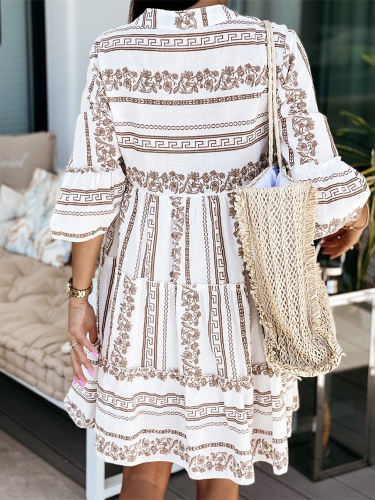 Penelope | Women's Boho Printed Tiered Tunic Mini Dress Relaxed Fit