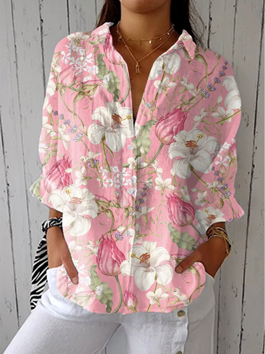 Charlotte | Women's Button Front Blouse Long Sleeve V-Neck Casual