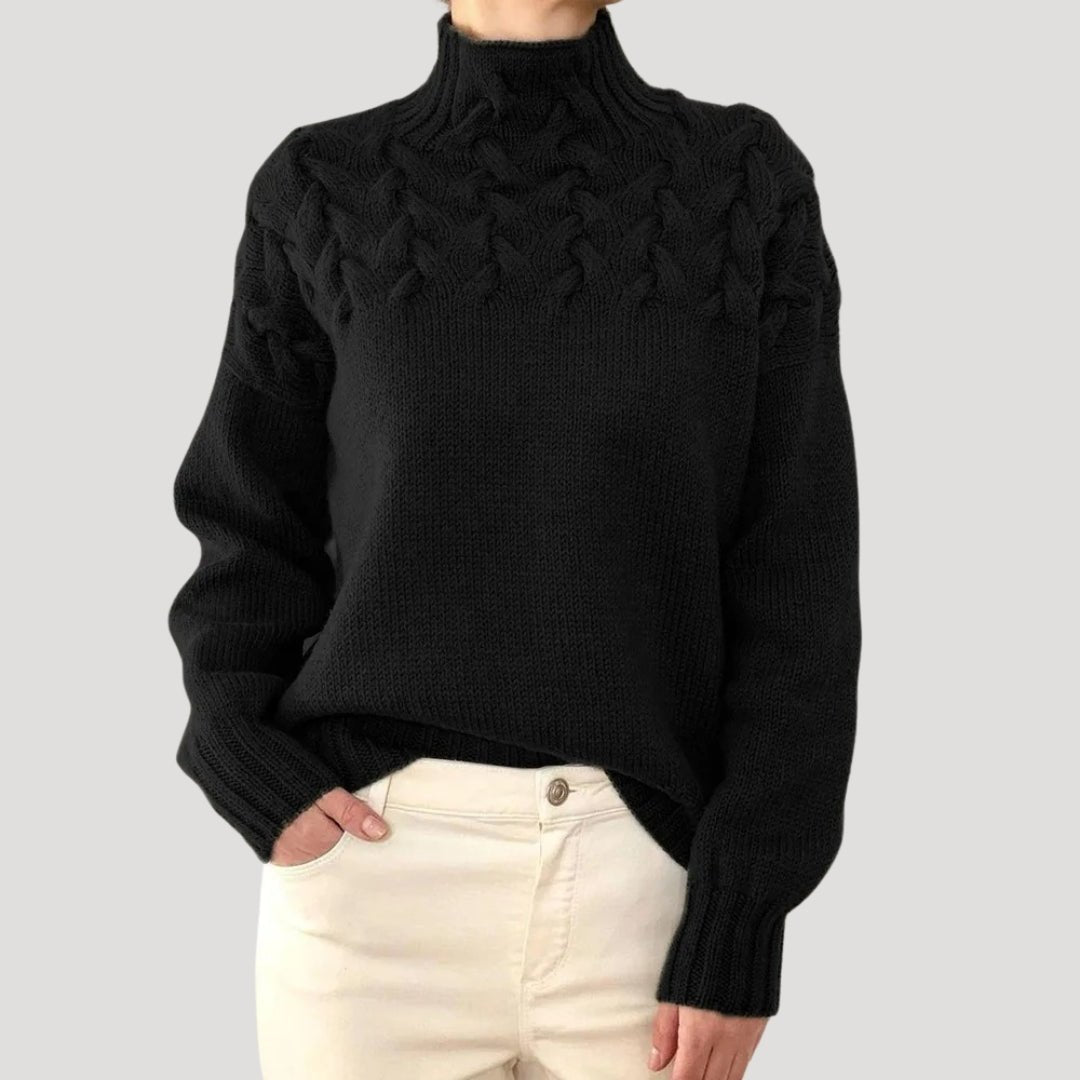 Evelyn | Women's Cable Knit Turtleneck Pullover Sweater