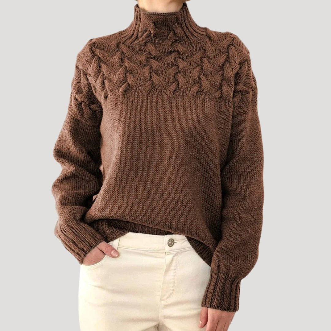 Evelyn | Women's Cable Knit Turtleneck Pullover Sweater