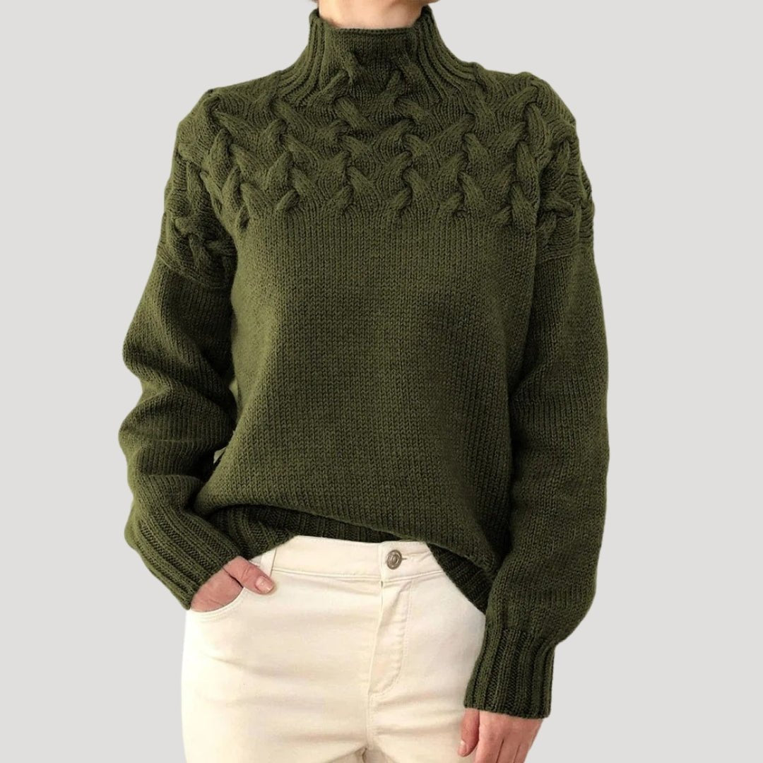 Evelyn | Women's Cable Knit Turtleneck Pullover Sweater