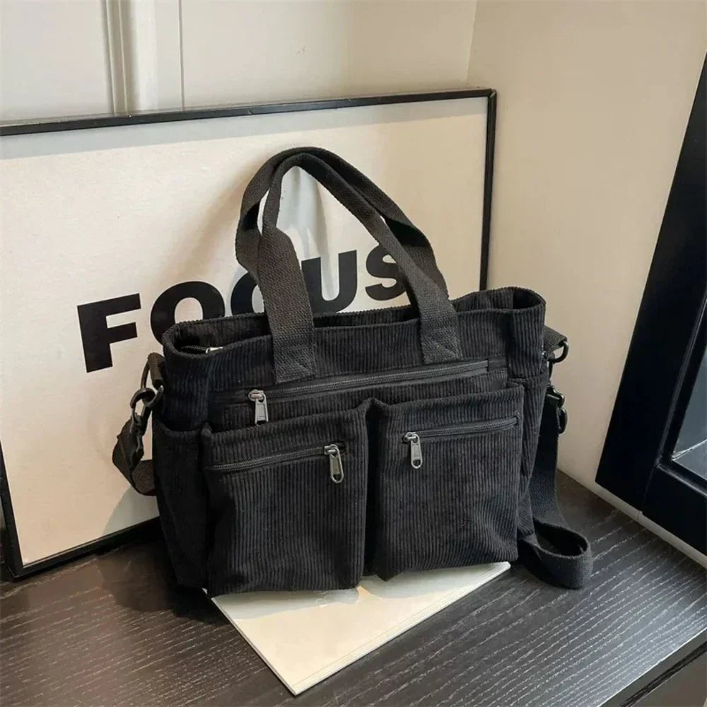 Amelia | Women's Corduroy Multi-Pocket Convertible Tote Bag