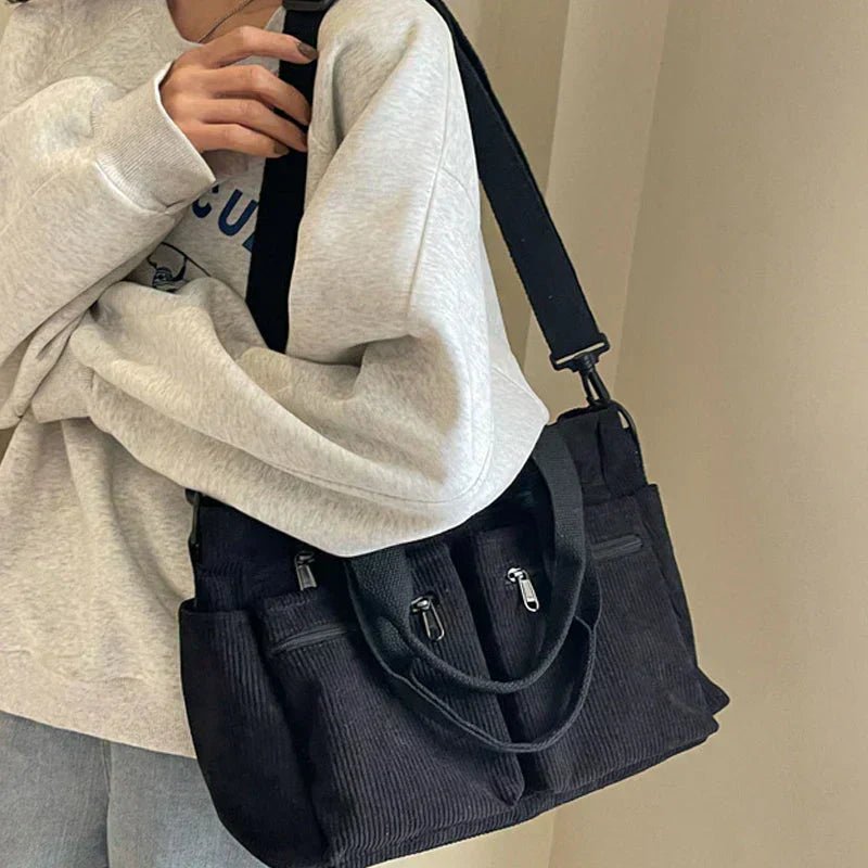 Amelia | Women's Corduroy Multi-Pocket Convertible Tote Bag