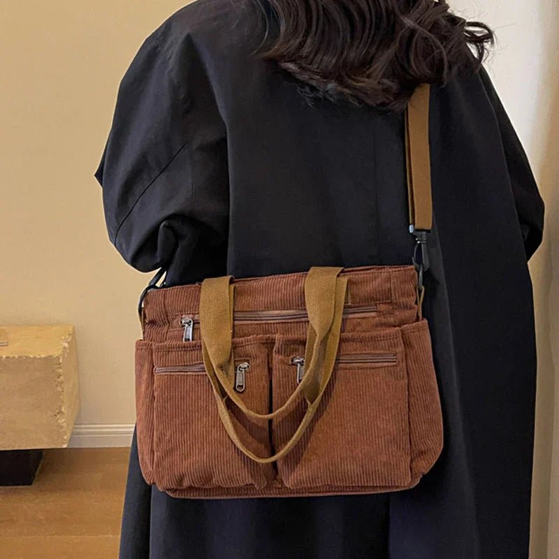 Amelia | Women's Corduroy Multi-Pocket Convertible Tote Bag