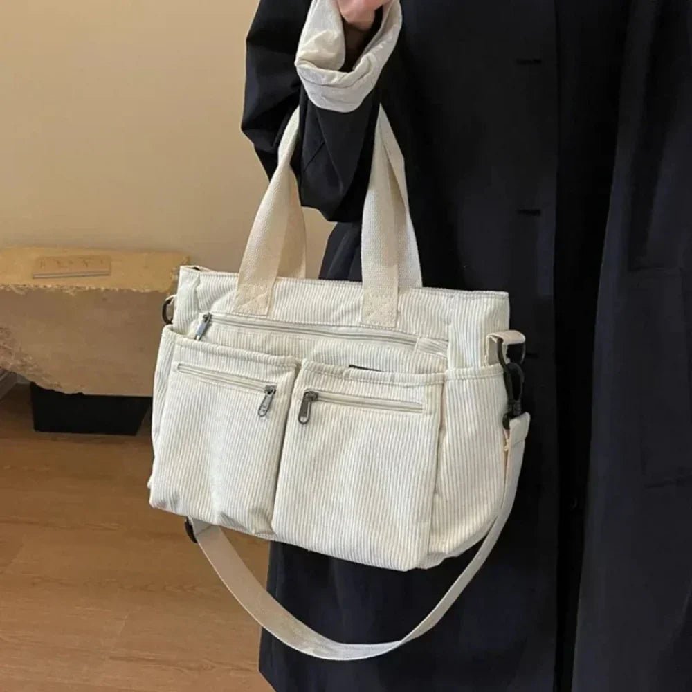 Amelia | Women's Corduroy Multi-Pocket Convertible Tote Bag
