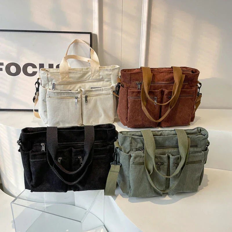 Amelia | Women's Corduroy Multi-Pocket Convertible Tote Bag