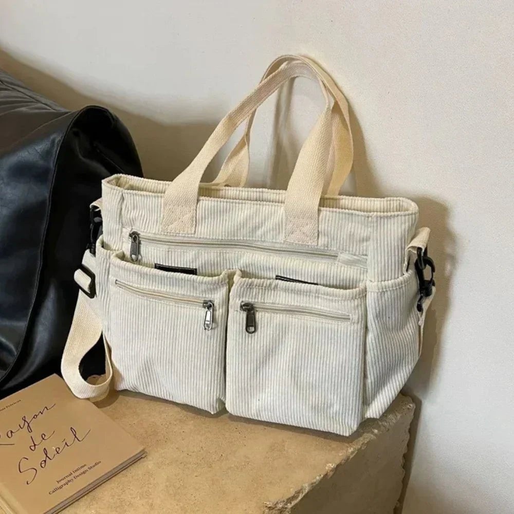 Amelia | Women's Corduroy Multi-Pocket Convertible Tote Bag