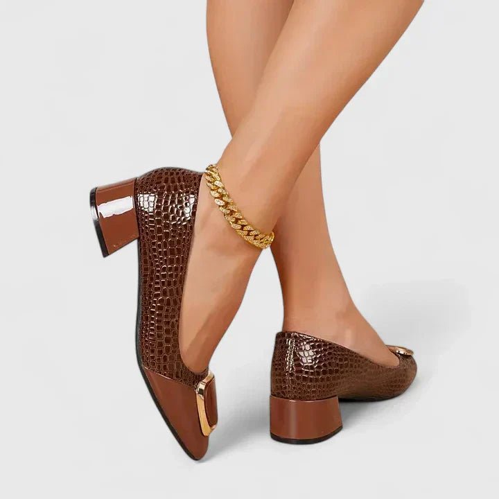 Camila | Women's Croc-Embossed Block Heel Loafers