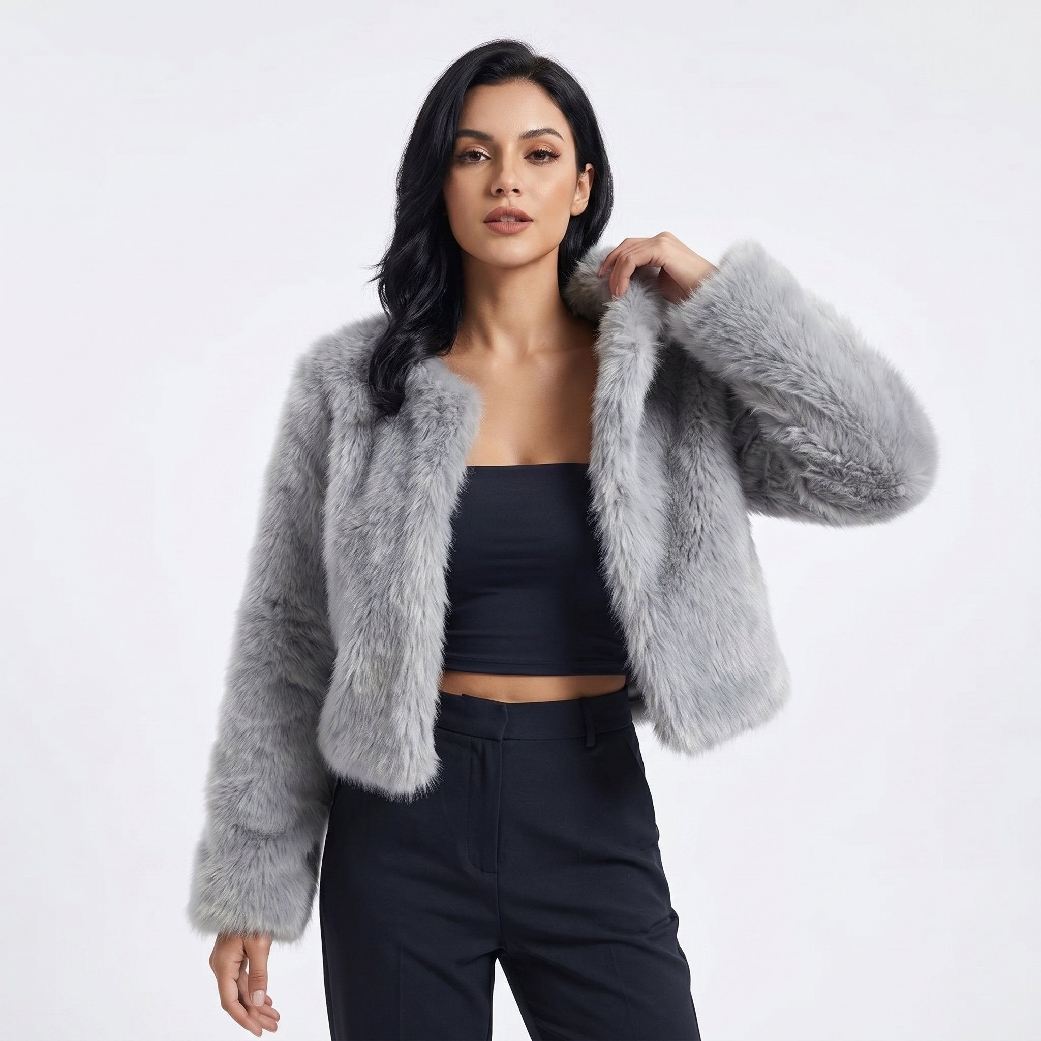 Mia | Women's Cropped Faux Fur Cardigan Jacket