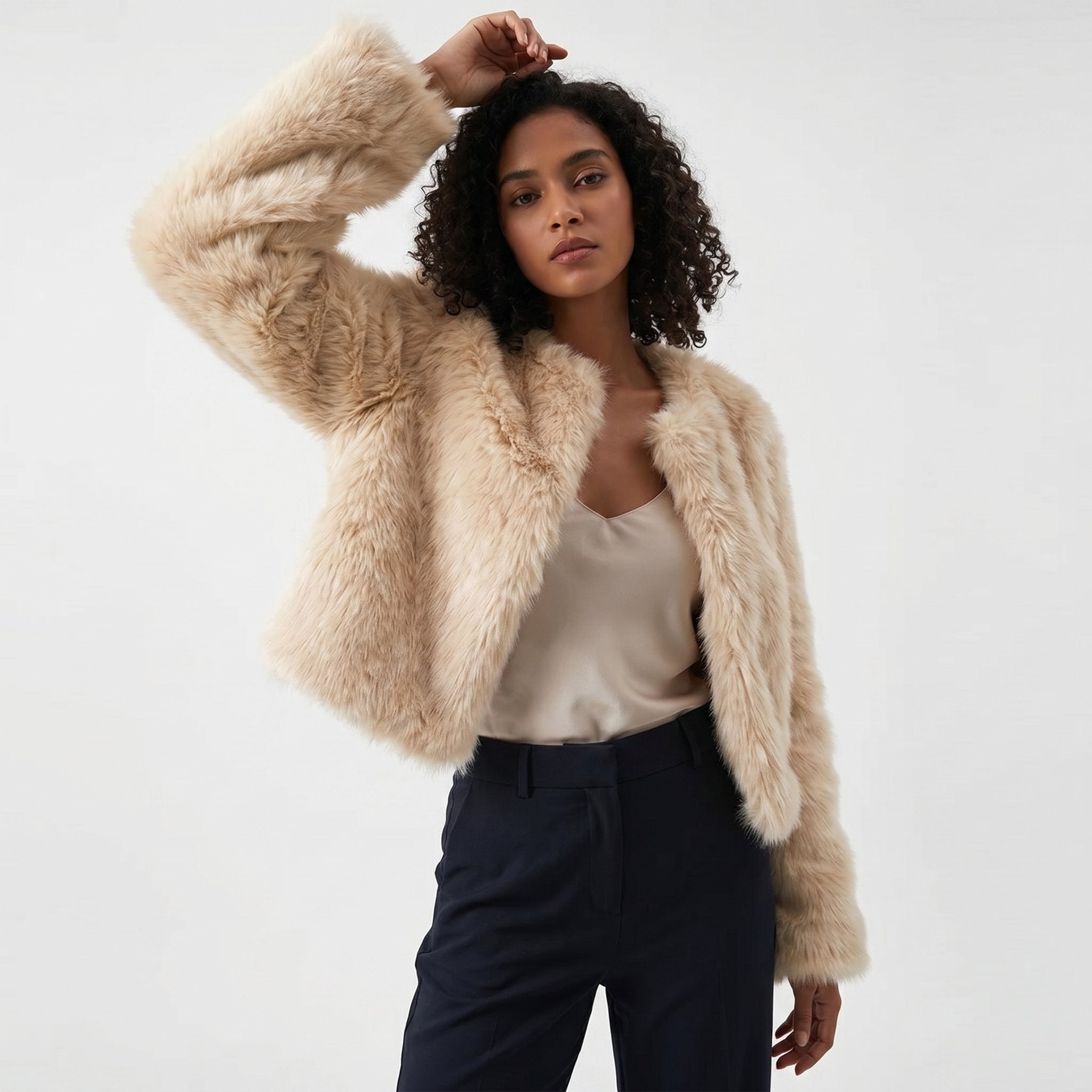 Mia | Women's Cropped Faux Fur Cardigan Jacket