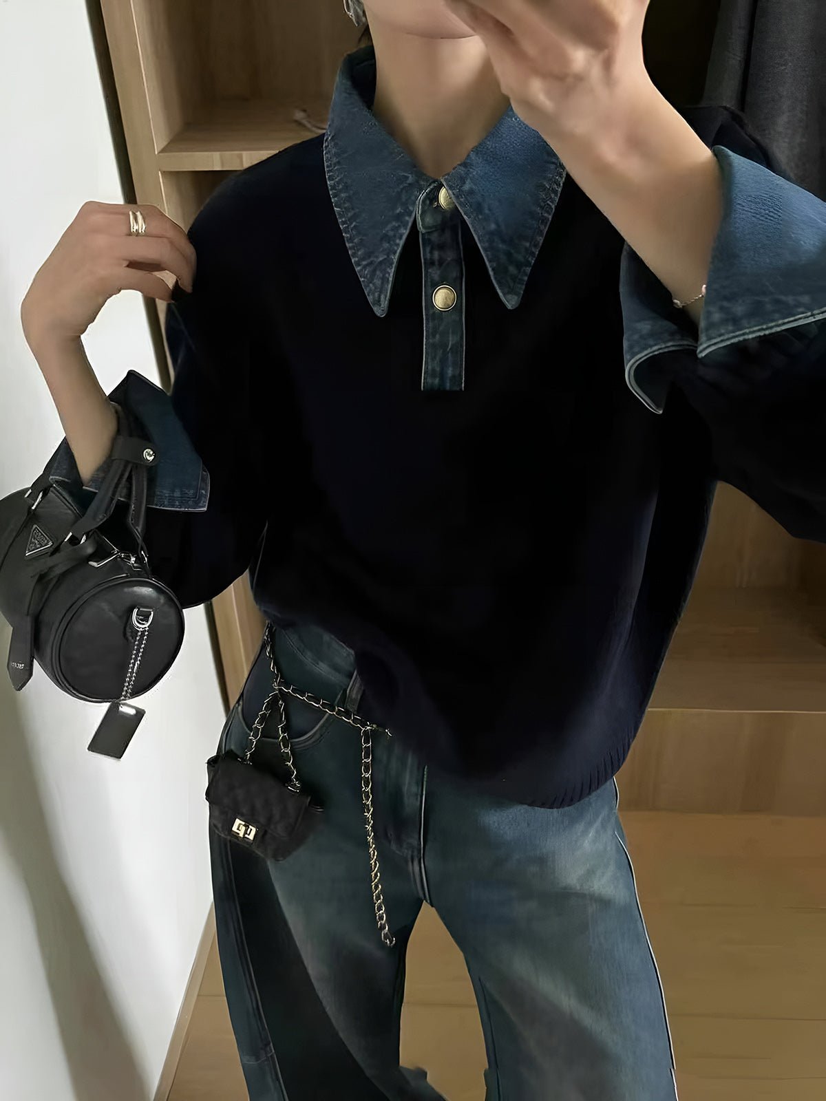 Mia | Women's Denim-Collar Knit Polo Sweater