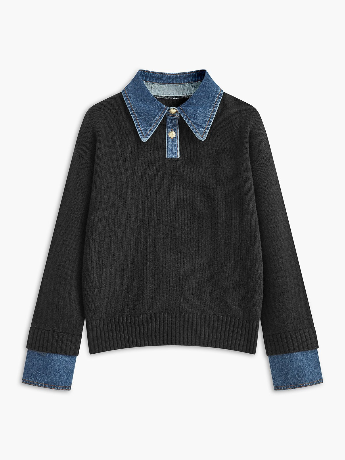 Mia | Women's Denim-Collar Knit Polo Sweater