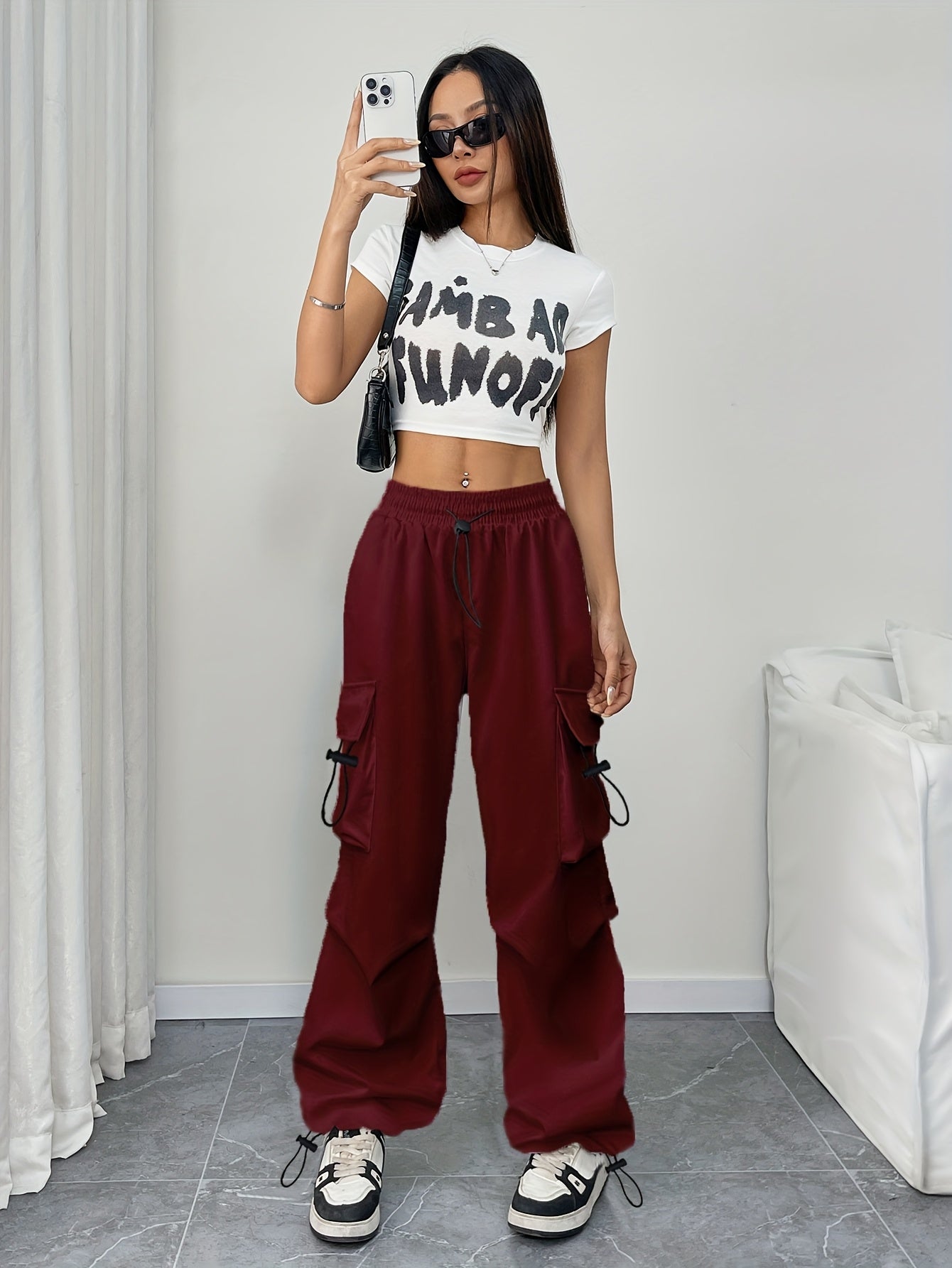 Chloe | Women's Wide Leg Cargo Pocket Drawstring Pants