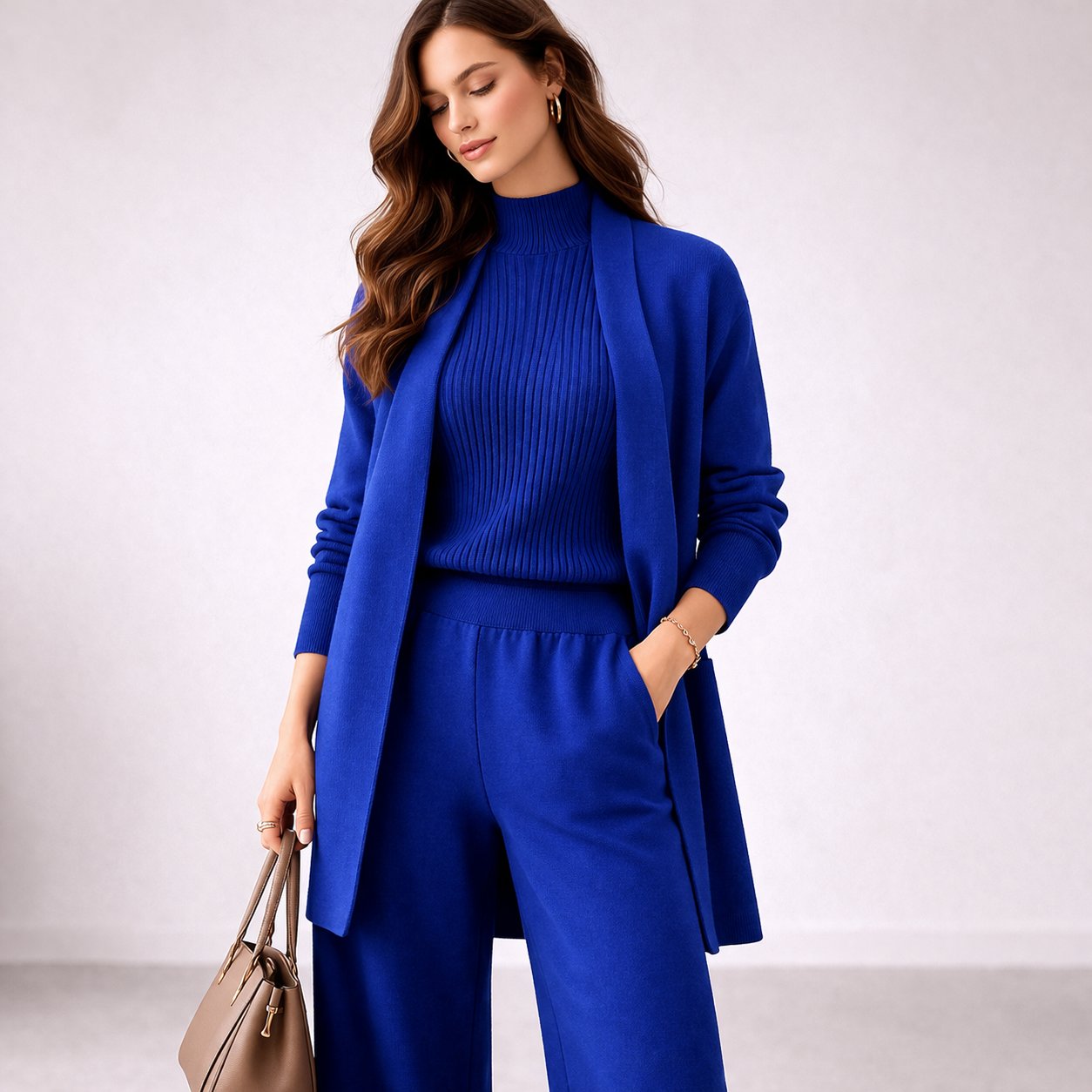 Emma | Women's Elegant Three-Piece Knit Lounge Set Evening Gown Cardigan