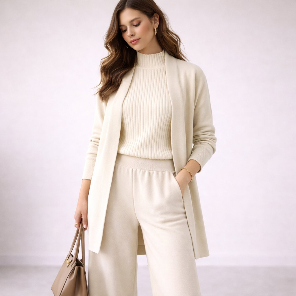 Emma | Women's Elegant Three-Piece Knit Lounge Set Evening Gown Cardigan