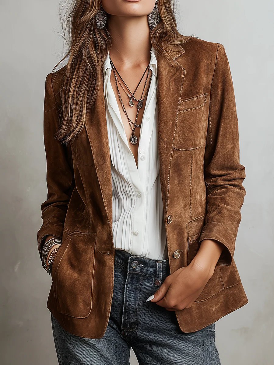 Aria | Women's Faux Suede Tailored Single-Breasted Cardigan Blazer