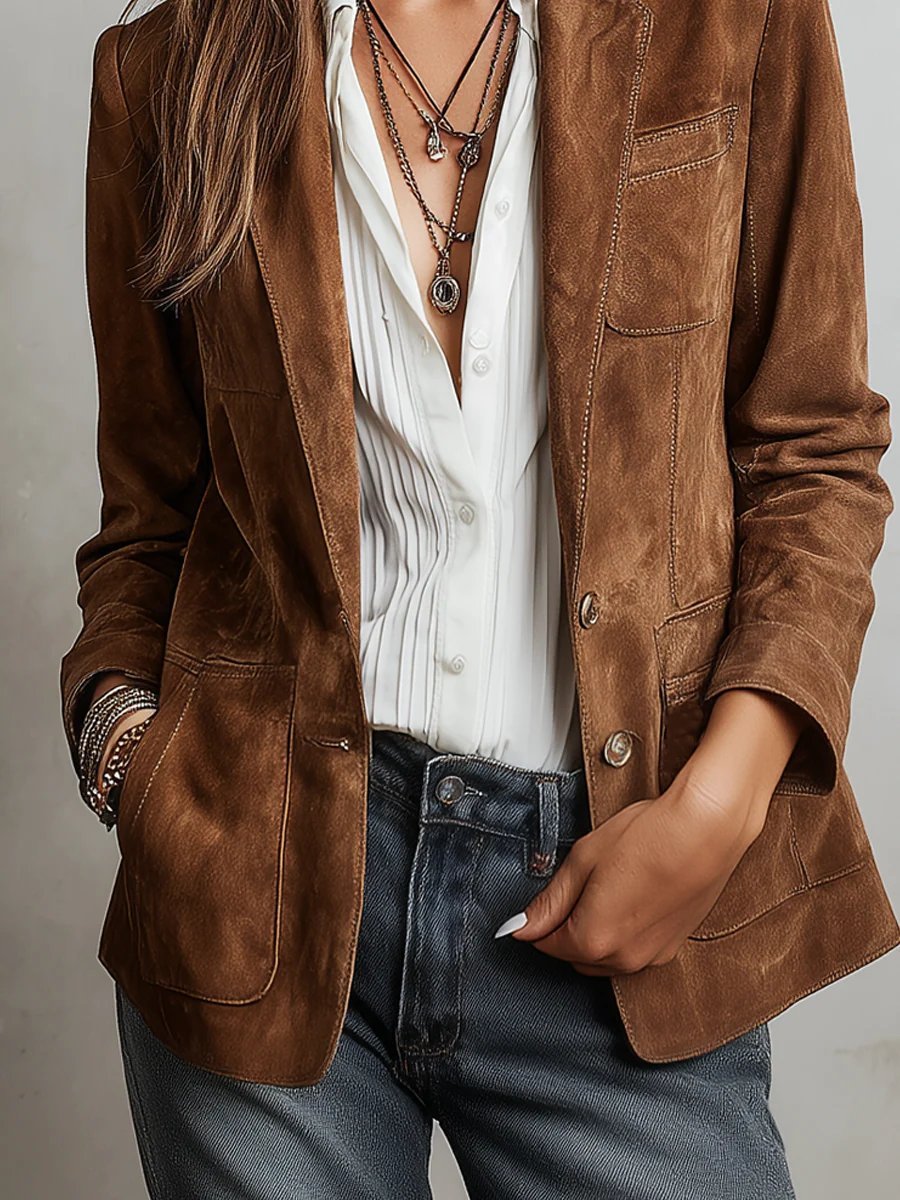 Aria | Women's Faux Suede Tailored Single-Breasted Cardigan Blazer