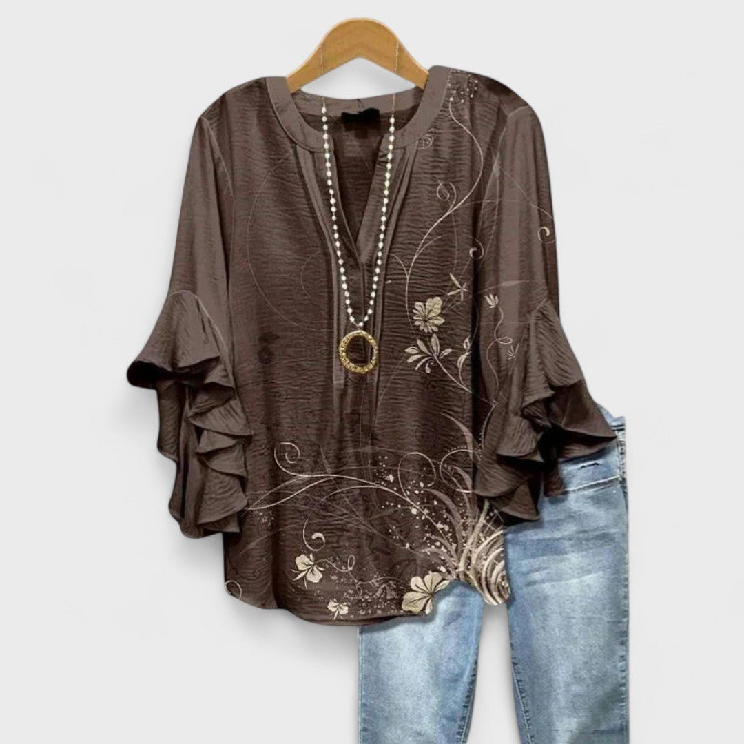 Penelope | Women's Floral Blouse Ruffle Sleeves V-Neck Casual