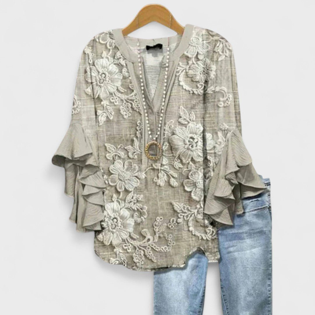 Penelope | Women's Floral Blouse Ruffle Sleeves V-Neck Casual