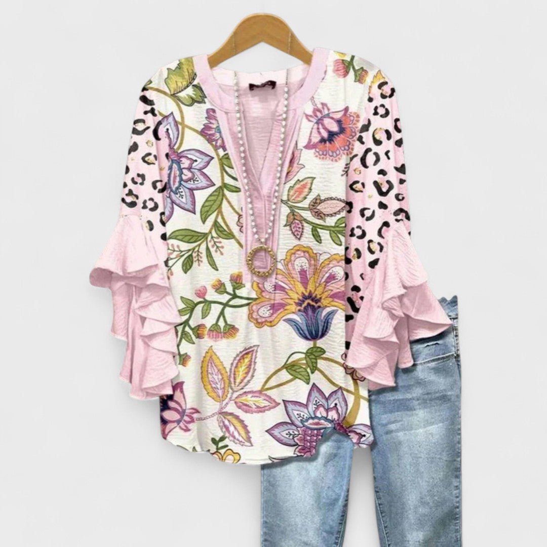 Penelope | Women's Floral Blouse Ruffle Sleeves V-Neck Casual