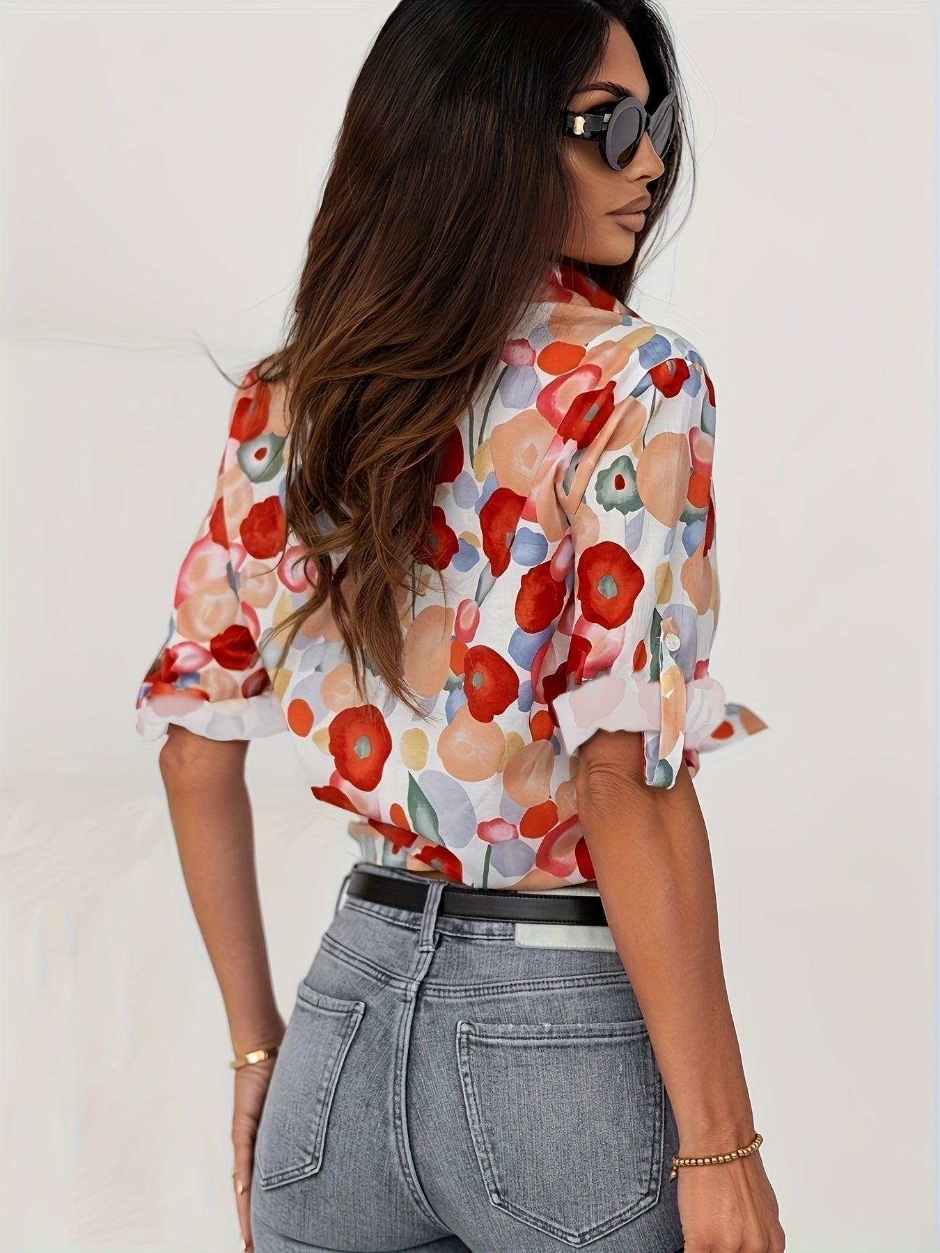 Grace | Women's Floral Button Down Blouse Long Sleeve Relaxed Fit