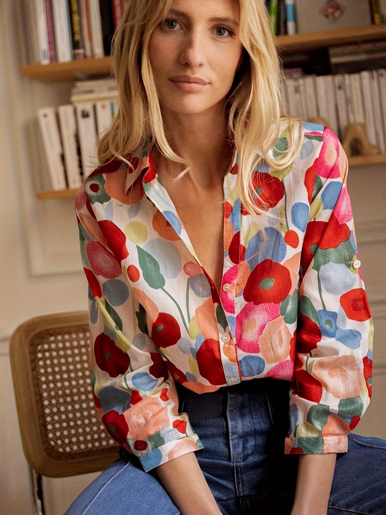 Grace | Women's Floral Button Down Blouse Long Sleeve Relaxed Fit