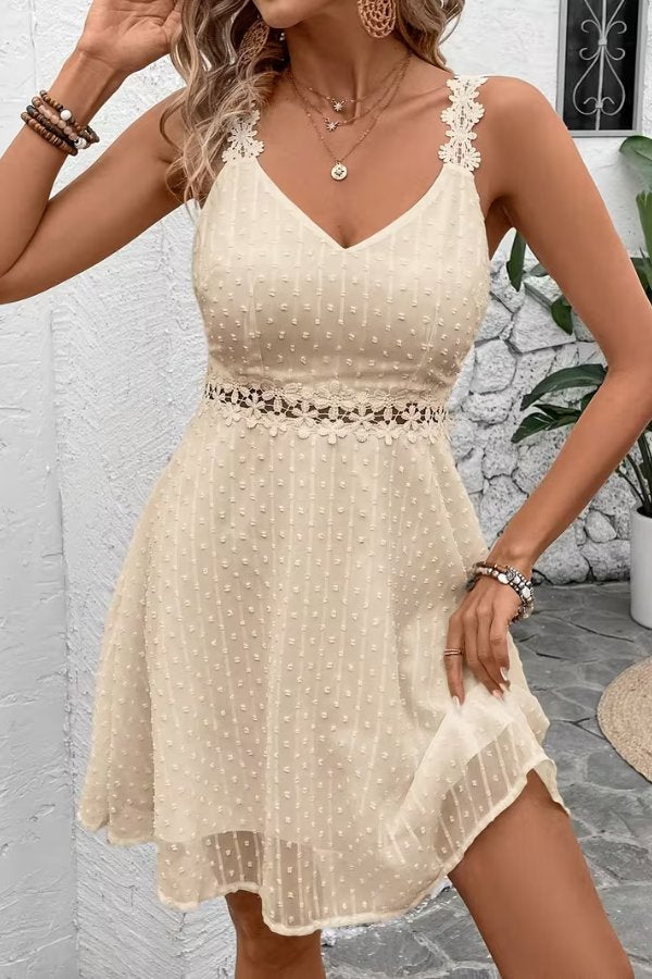 Mia | Women's Floral Lace-Waist Spaghetti Strap Mini Cocktail Dress
