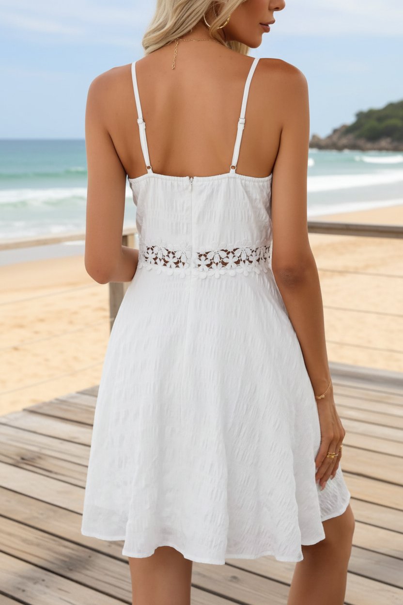 Mia | Women's Floral Lace-Waist Spaghetti Strap Mini Cocktail Dress