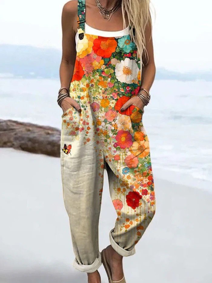 Charlotte | Women's Floral Print Sleeveless Wide Leg Pants Jumpsuit