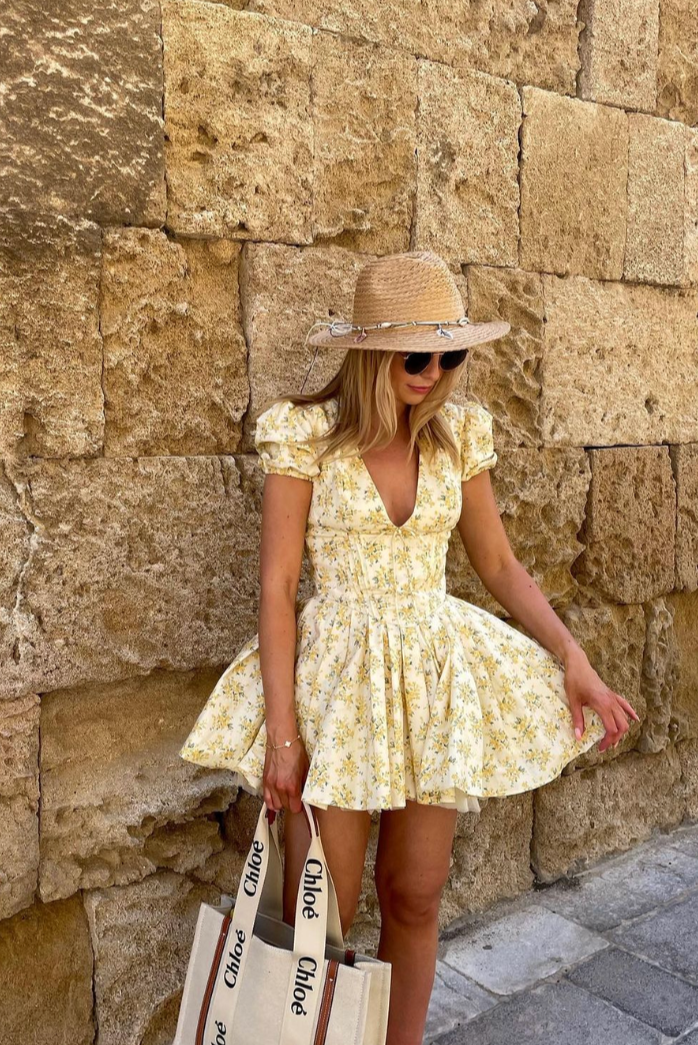 Caroline | Women’s Floral A Line Puff Sleeve Mini Dress