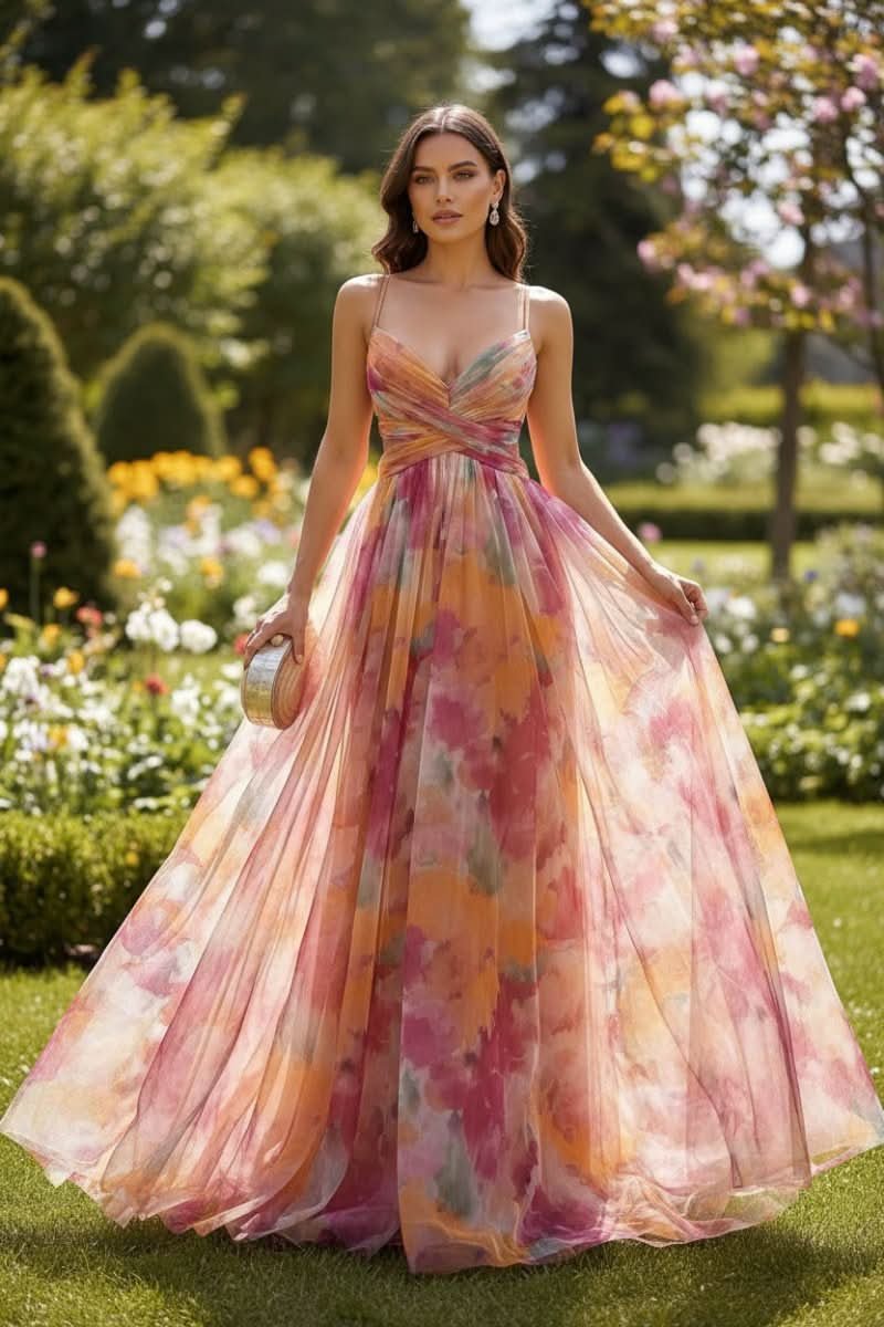 Layla | Women's Floral Tulle Sleeveless Maxi Cocktail Dress