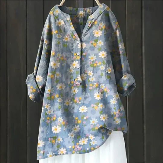 Camila | Women's Floral Tunic Top Long Sleeve Button-Up