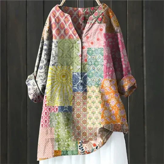 Camila | Women's Floral Tunic Top Long Sleeve Button-Up