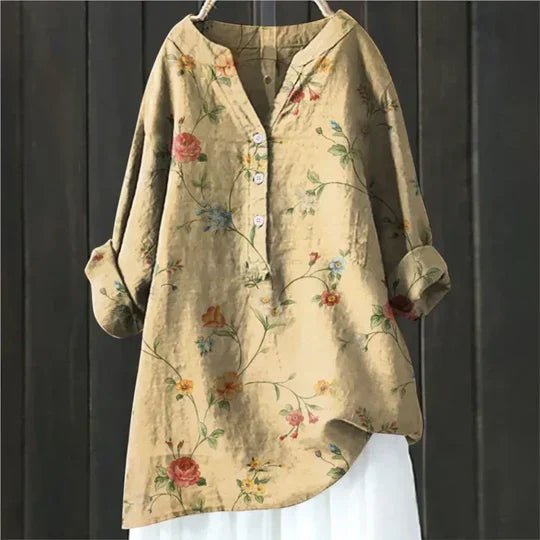 Camila | Women's Floral Tunic Top Long Sleeve Button-Up