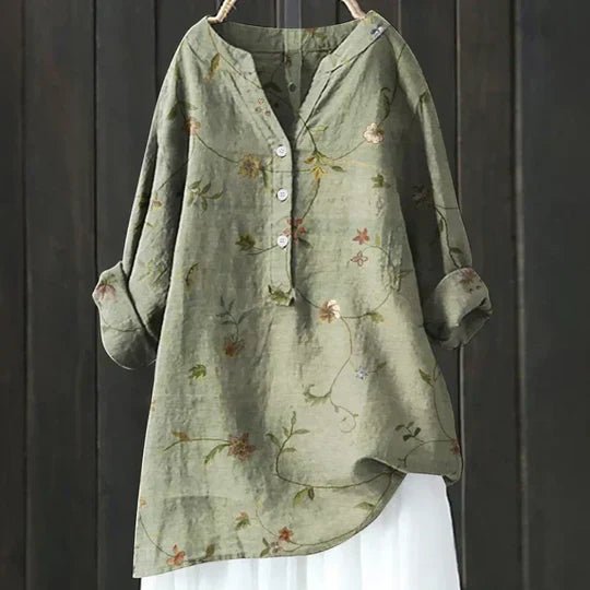 Camila | Women's Floral Tunic Top Long Sleeve Button-Up