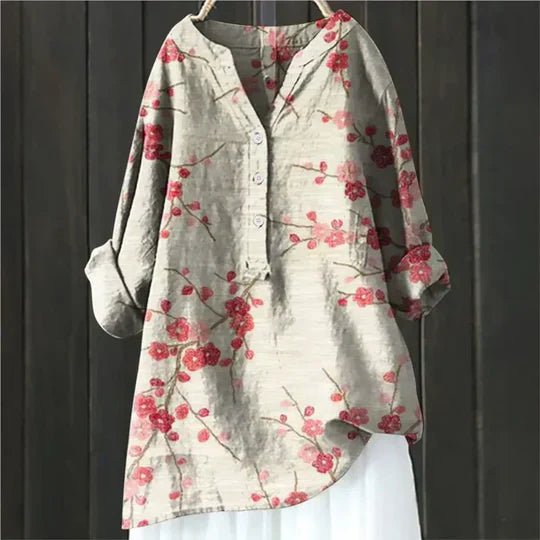 Camila | Women's Floral Tunic Top Long Sleeve Button-Up