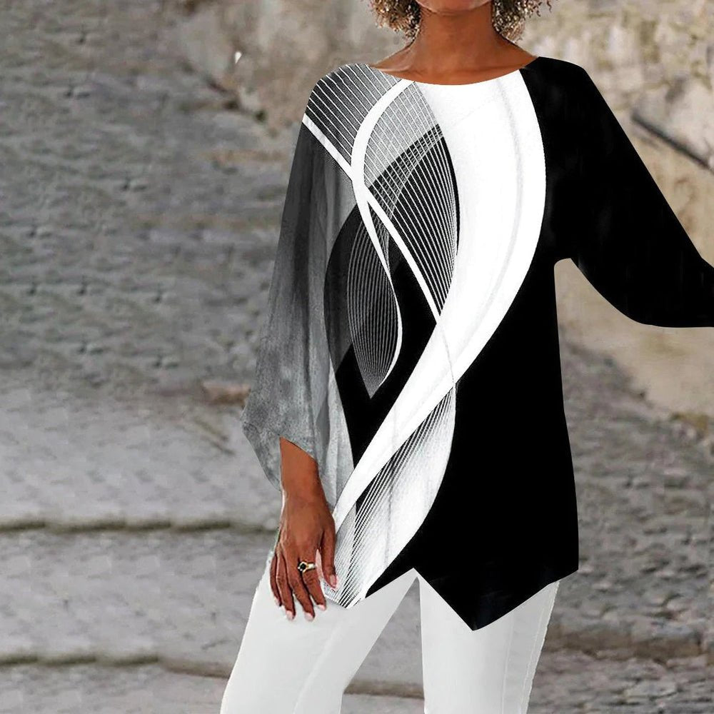 Scarlett | Women's Geometric Print Long-Sleeve Asymmetric Hem Tunic Top