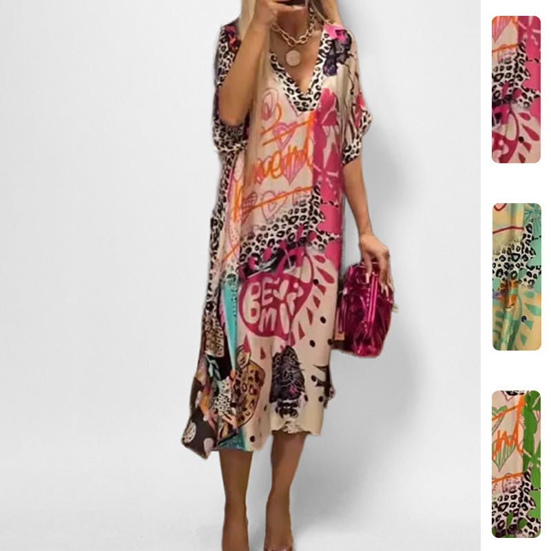 Scarlett | Women's Graphic Print V-Neck Swing Tunic Dress