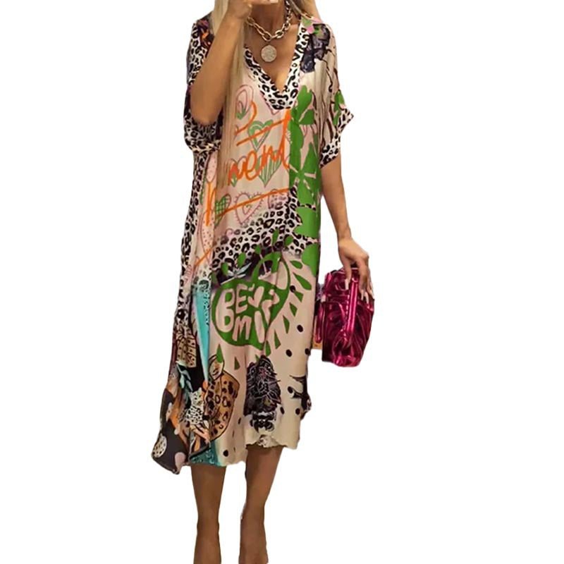 Scarlett | Women's Graphic Print V-Neck Swing Tunic Dress