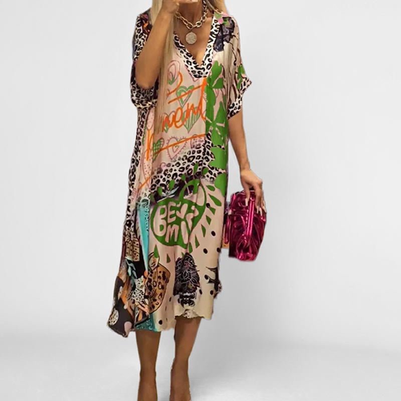 Scarlett | Women's Graphic Print V-Neck Swing Tunic Dress