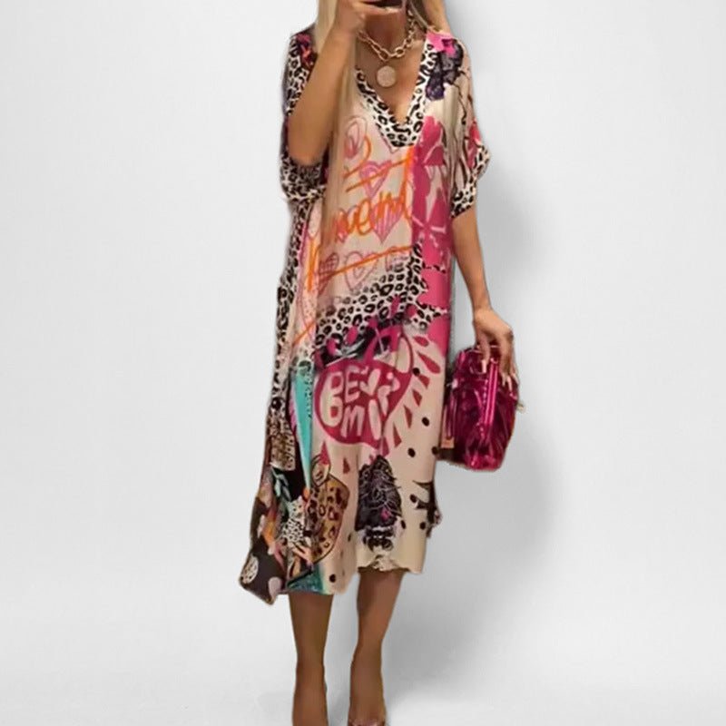 Scarlett | Women's Graphic Print V-Neck Swing Tunic Dress