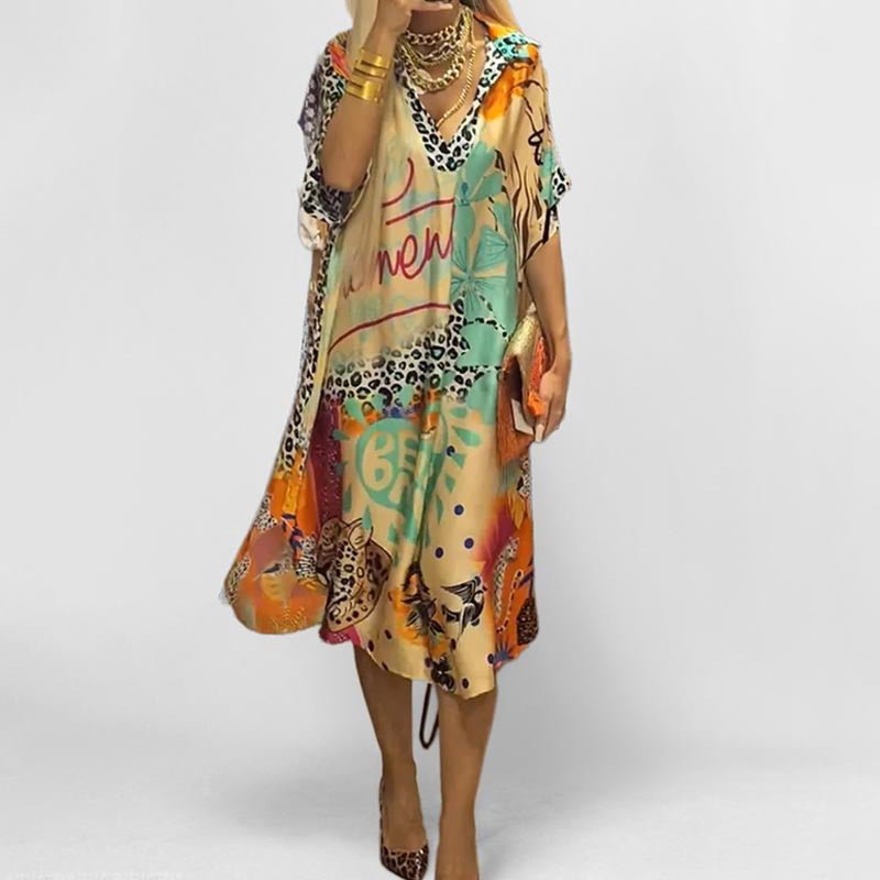 Scarlett | Women's Graphic Print V-Neck Swing Tunic Dress