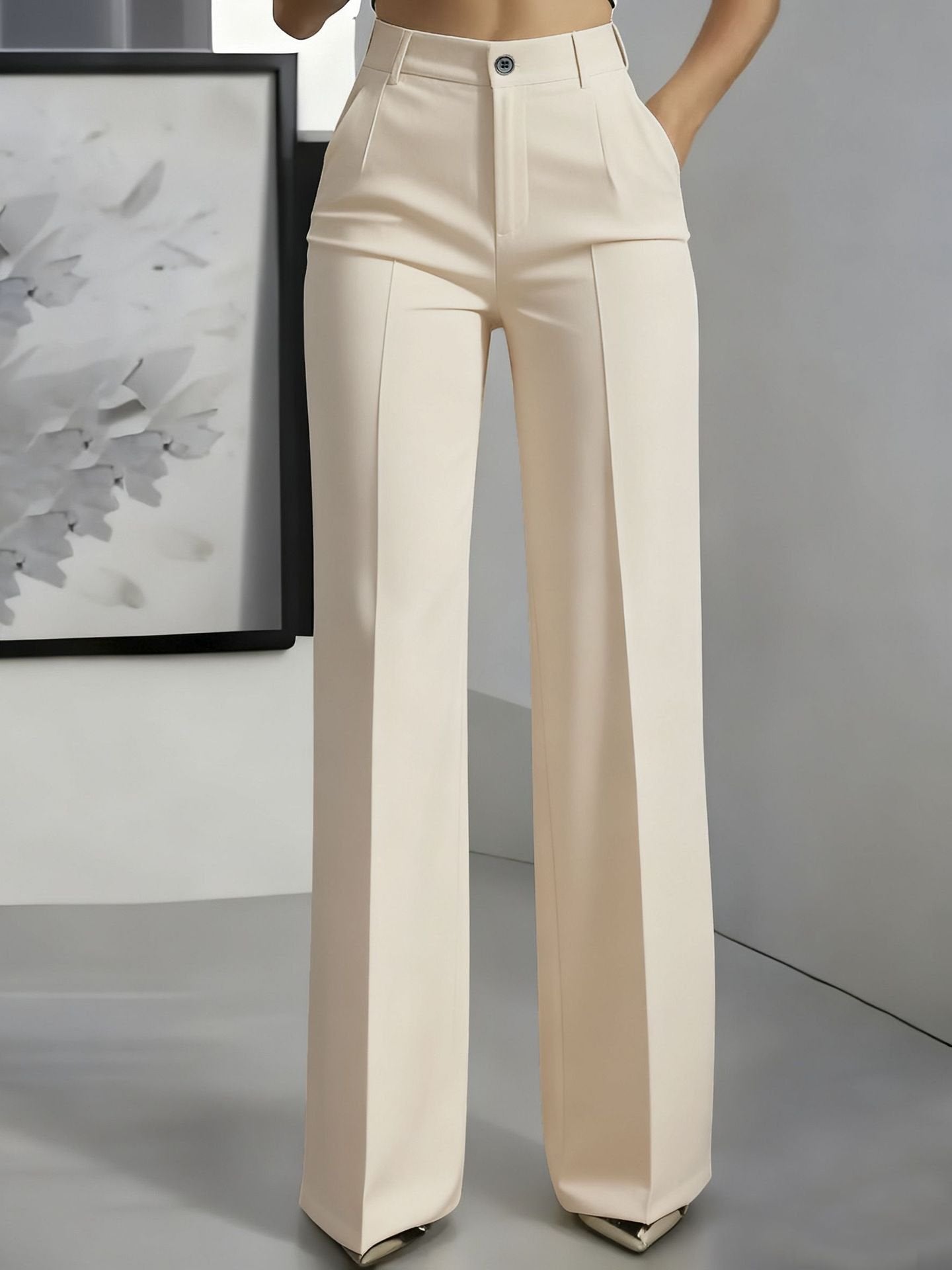 Isabella | Women's High Waisted Wide Leg Pants Front Pleat Straight Fit