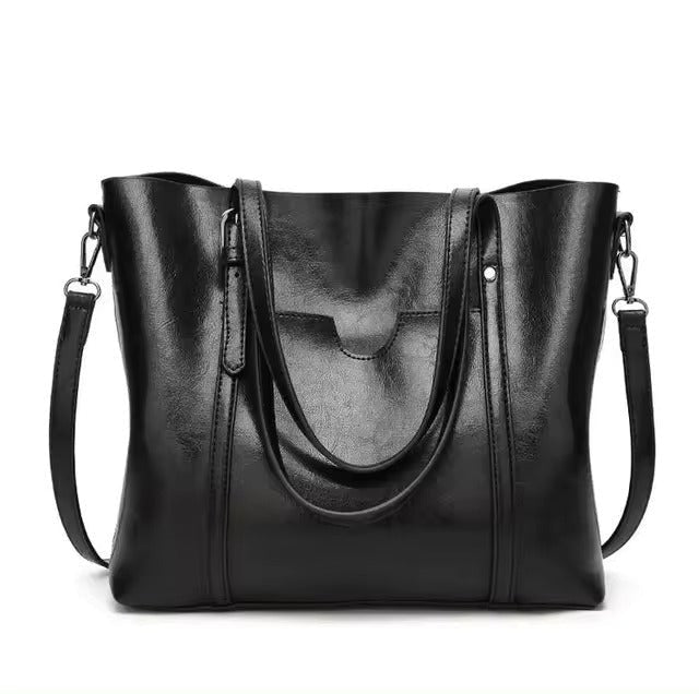 Layla | Women's Large Leather-Look Oil-Wax Shoulder Tote Bag