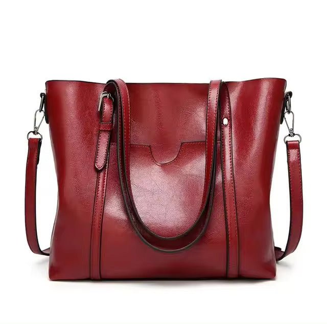 Layla | Women's Large Leather-Look Oil-Wax Shoulder Tote Bag